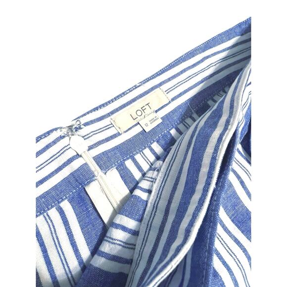 Loft Blue White Striped Faux Wrap Linen Skirt Ruffle Bow Tie Size 12 - Picture 4 of 12